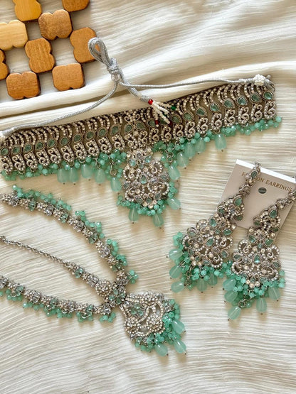 Rajhistani Choker Necklace set with Matha patti-2618-Golden (Copy) Nayab Jewellery