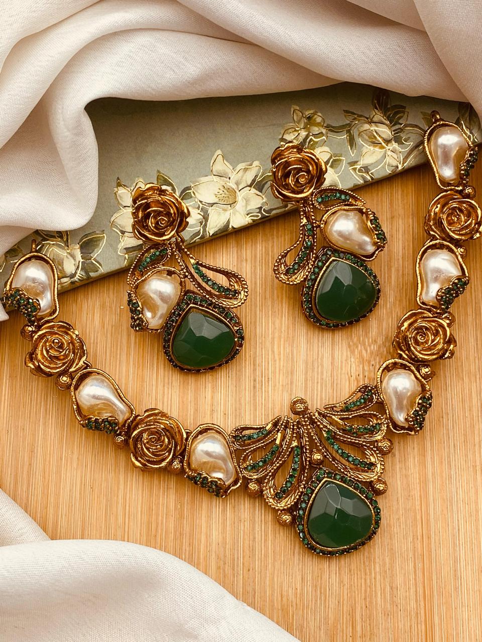 Turkish Mother Pearl Necklace set-2641 Nayab Jewellery