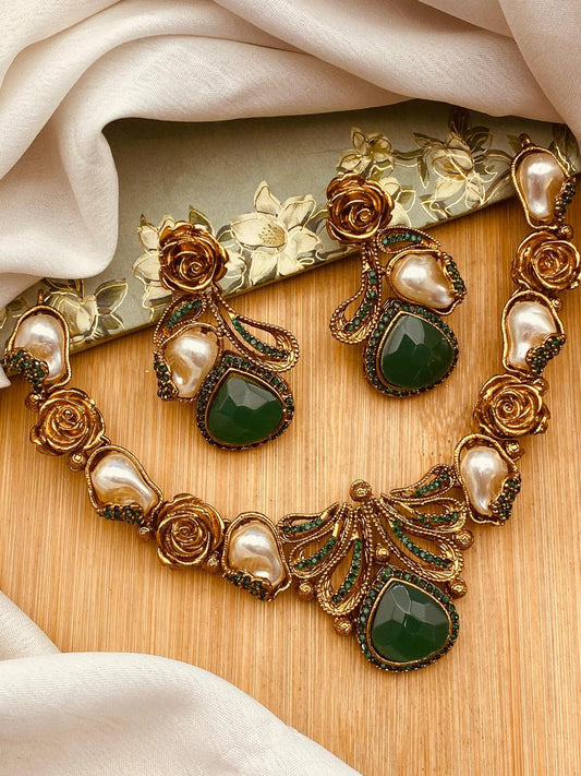 Turkish Mother Pearl Necklace set-2641 Nayab Jewellery