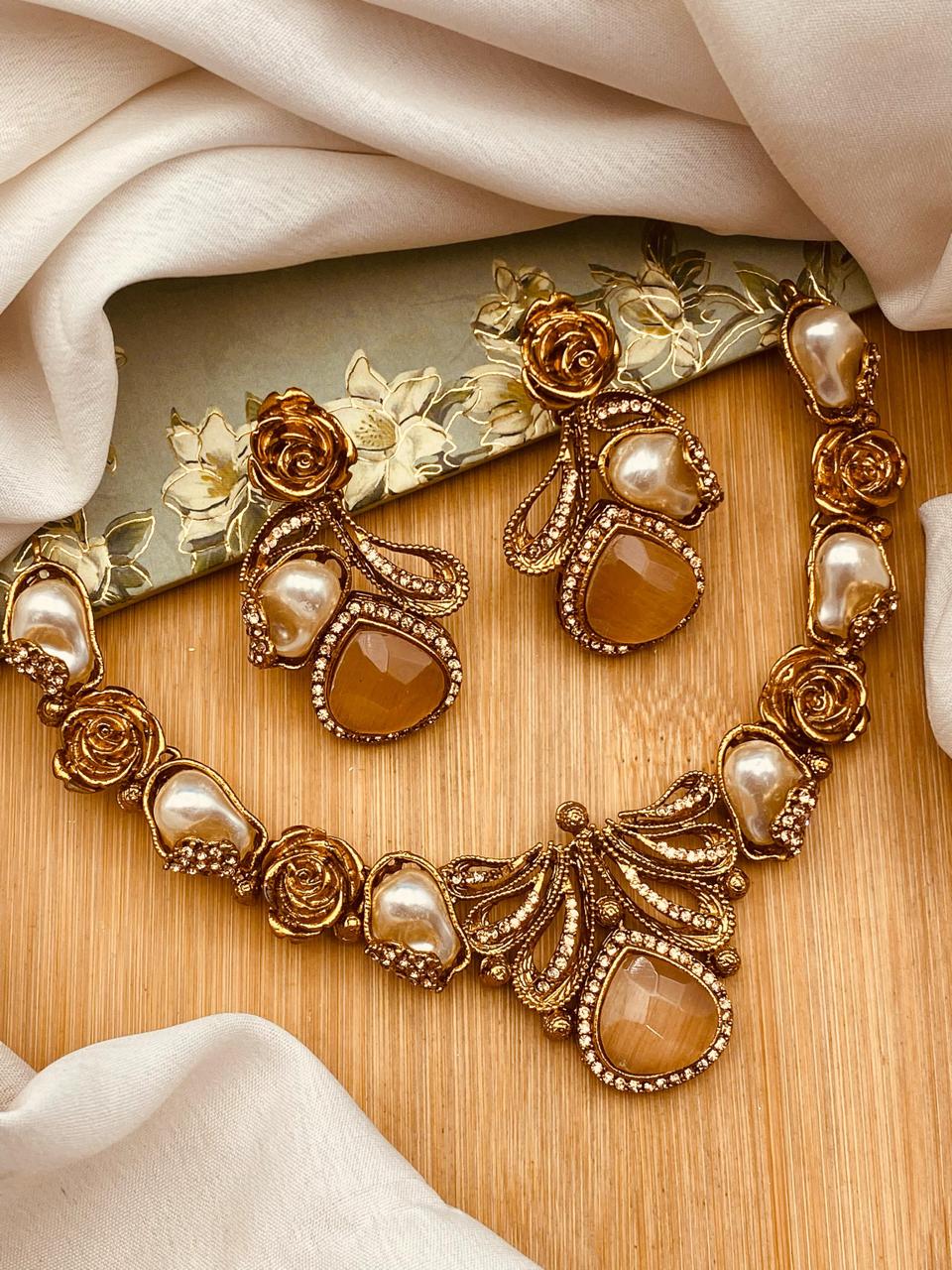 Turkish Mother Pearl Necklace set-2641 Nayab Jewellery