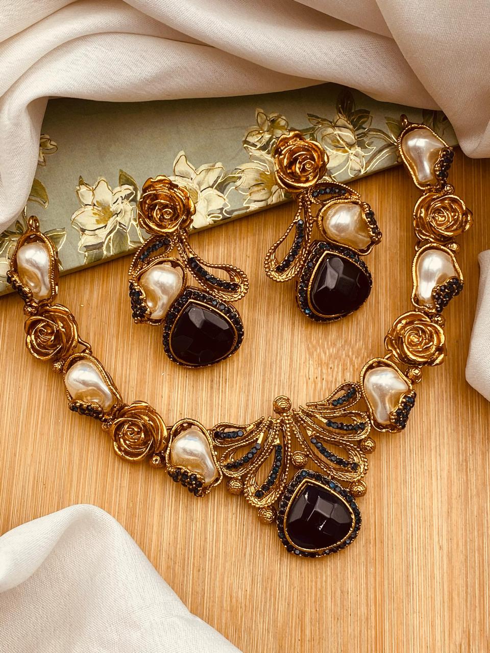 Turkish Mother Pearl Necklace set-2641 Nayab Jewellery