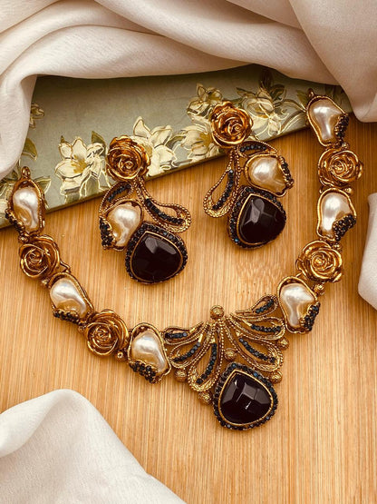 Turkish Mother Pearl Necklace set-2641 Nayab Jewellery