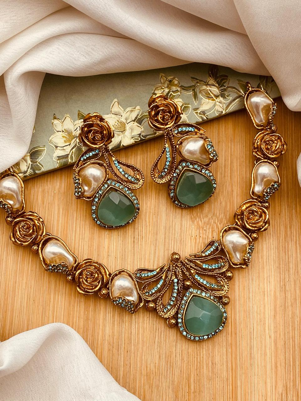 Turkish Mother Pearl Necklace set-2641 Nayab Jewellery