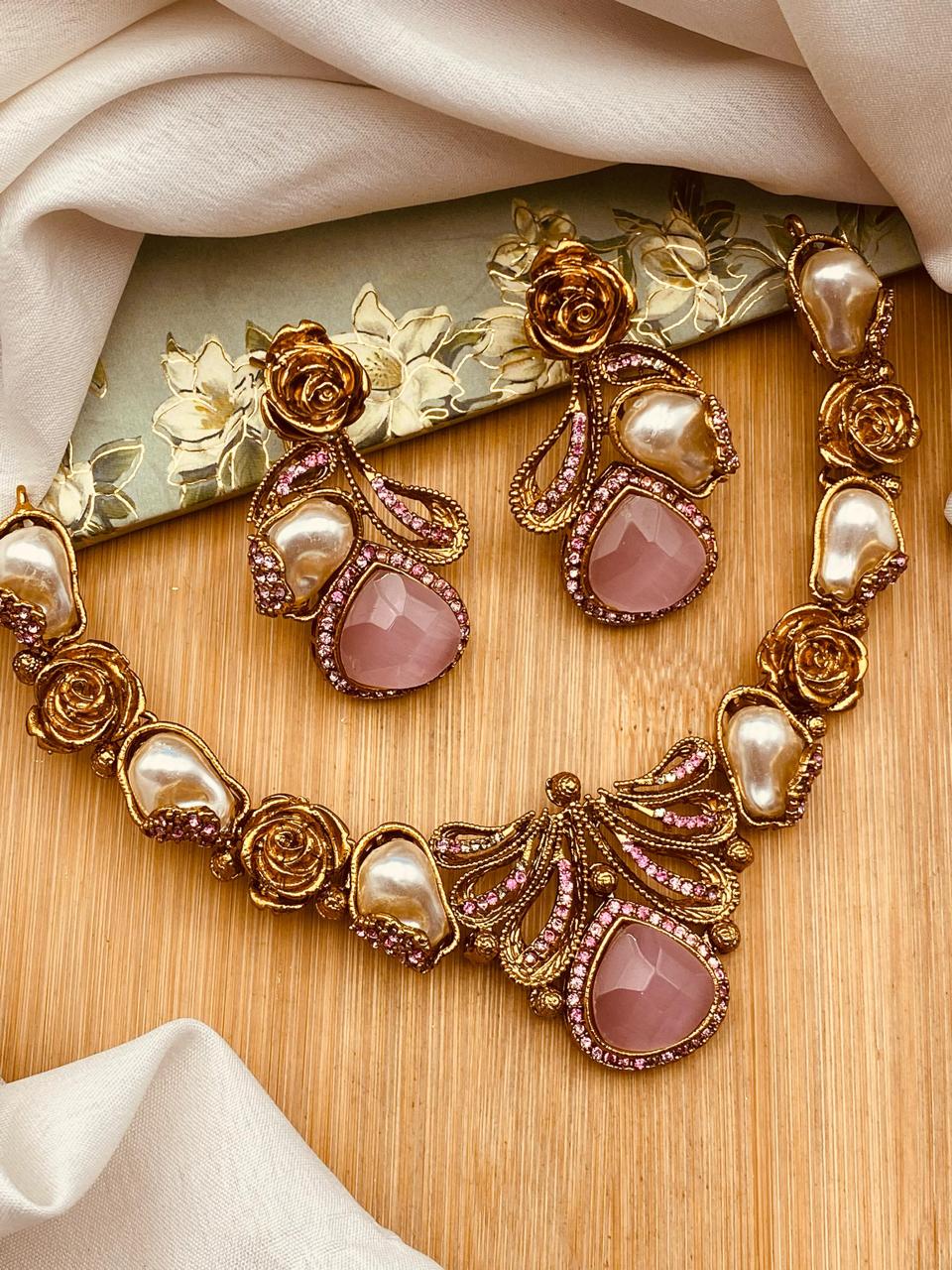 Turkish Mother Pearl Necklace set-2641 Nayab Jewellery