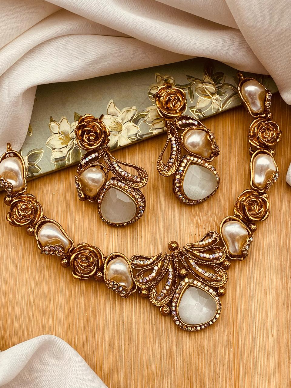 Turkish Mother Pearl Necklace set-2641 Nayab Jewellery