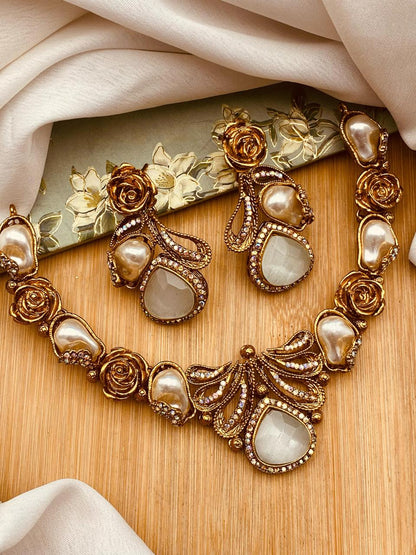 Turkish Mother Pearl Necklace set-2641 Nayab Jewellery