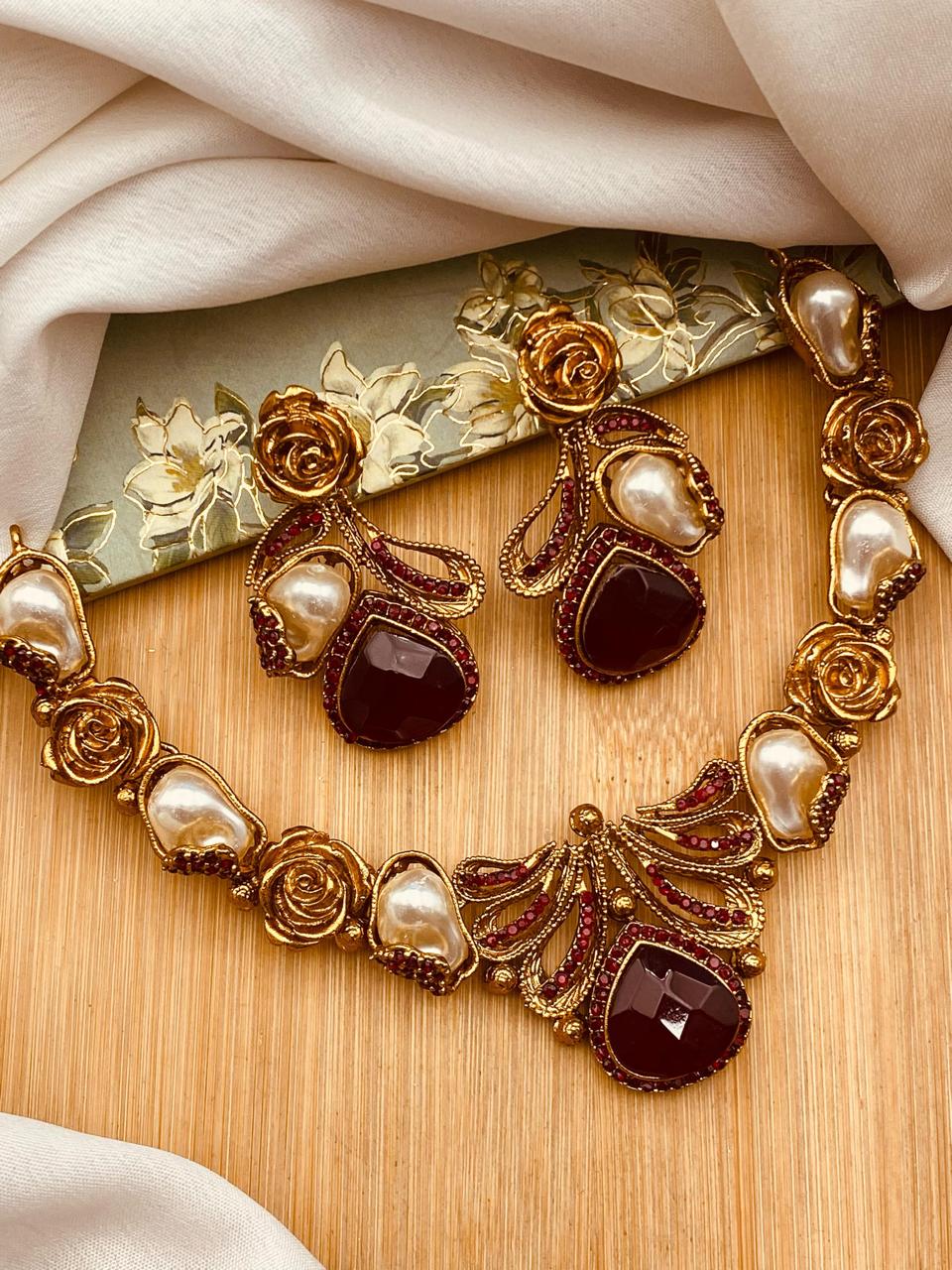 Turkish Mother Pearl Necklace set-2641 Nayab Jewellery