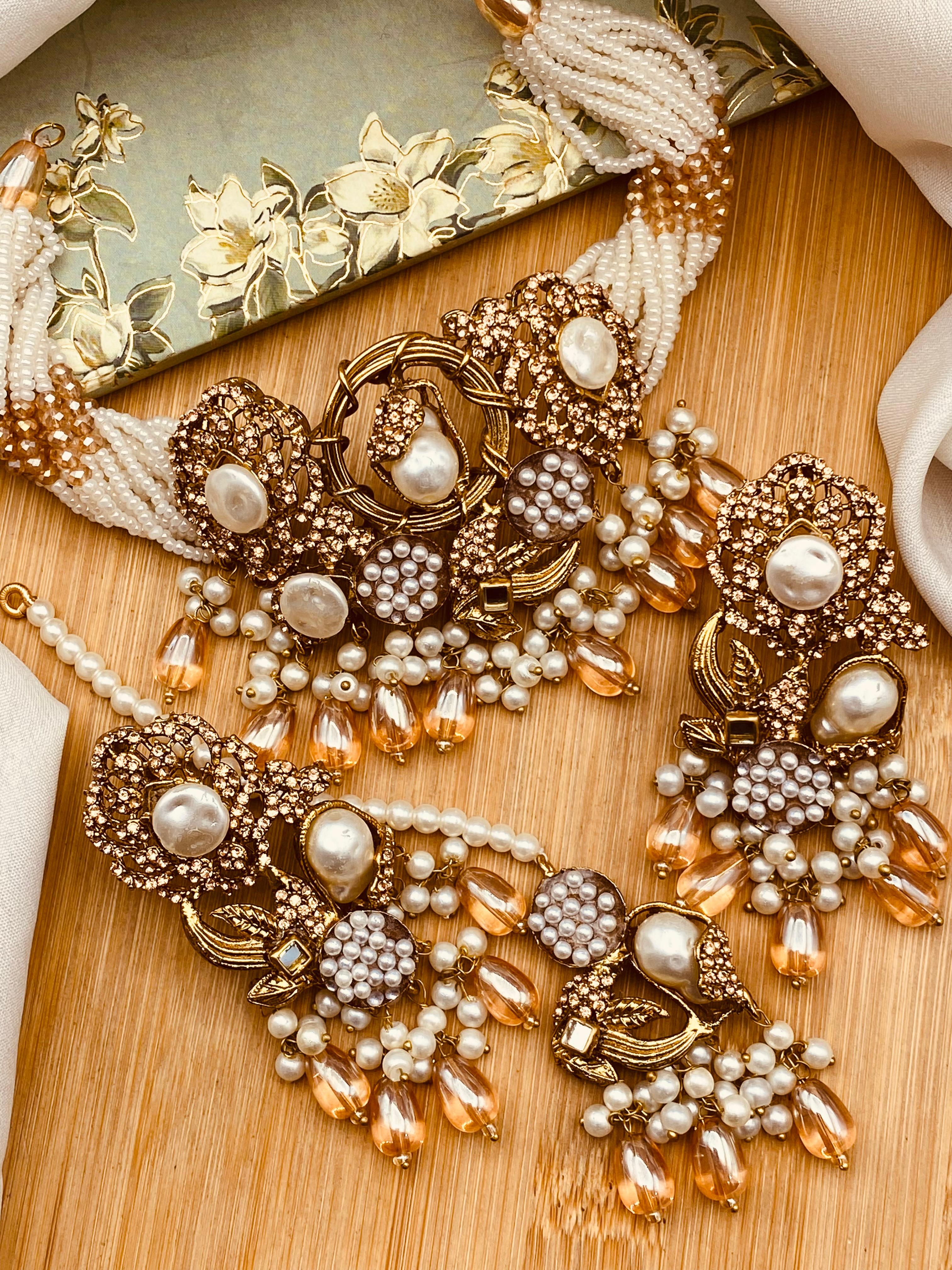 Turkish Mother Pearl Chokar Set-2695 Nayab Jewellery