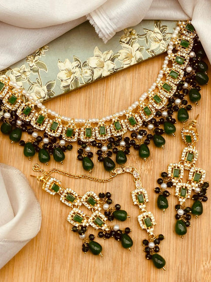 Iqra Zirconia Necklace -2751-Golden Nayab Jewellery