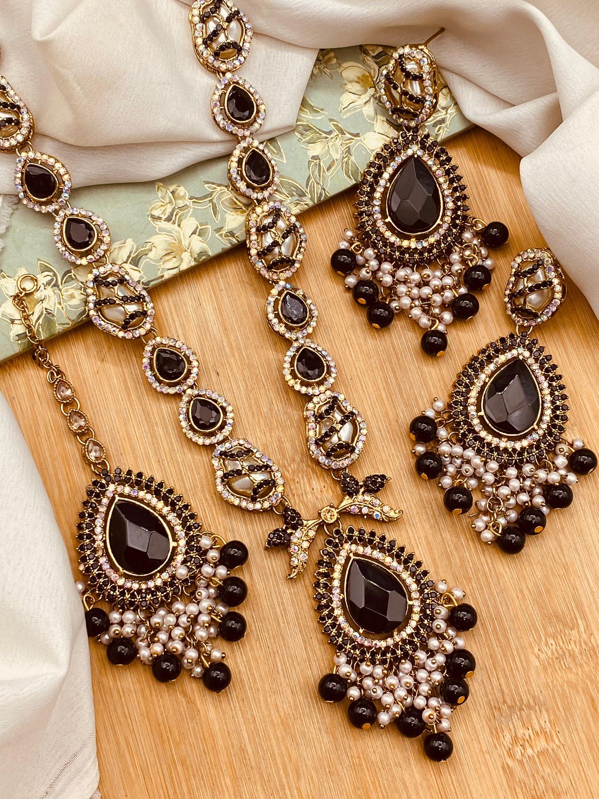 Turkish Mother pearl Long Mala set-2777 Nayab Jewellery