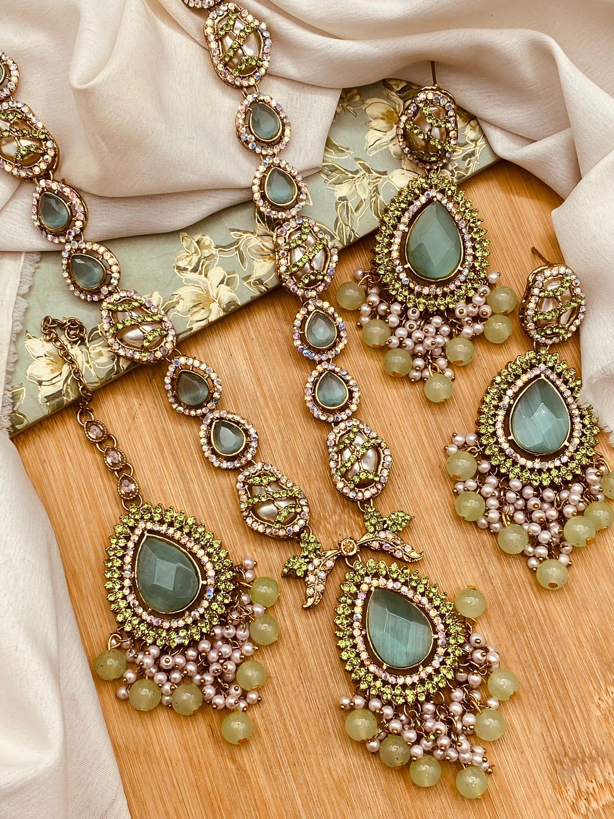 Turkish Mother pearl Long Mala set-2777 Nayab Jewellery