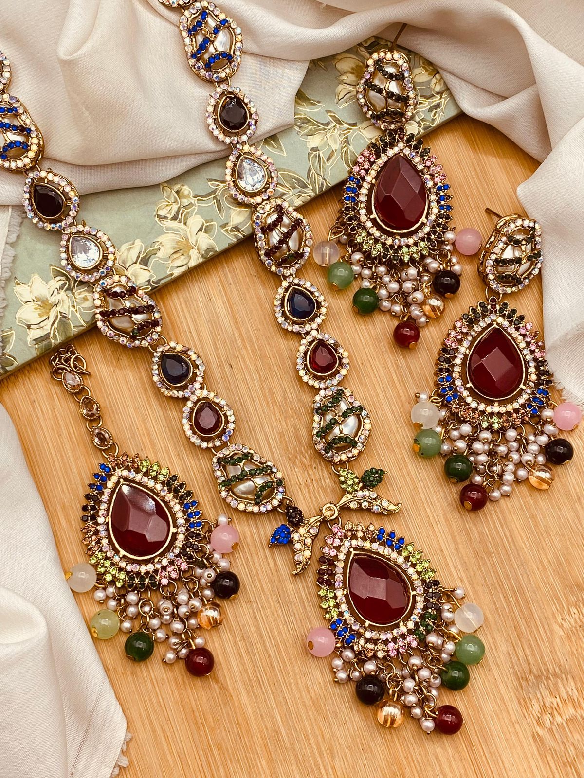 Turkish Mother pearl Long Mala set-2777 Nayab Jewellery