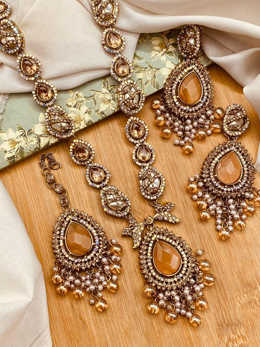 Turkish Mother pearl Long Mala set-2777 Nayab Jewellery