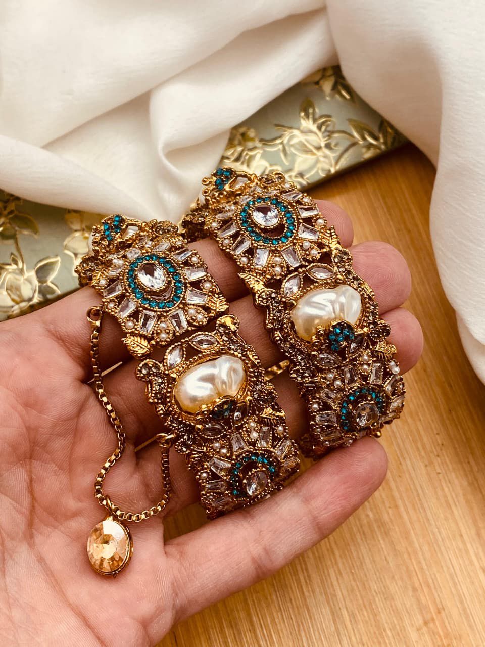 Turkish Mother Pearl openable Bangles (pair)-2780 Nayab Jewellery