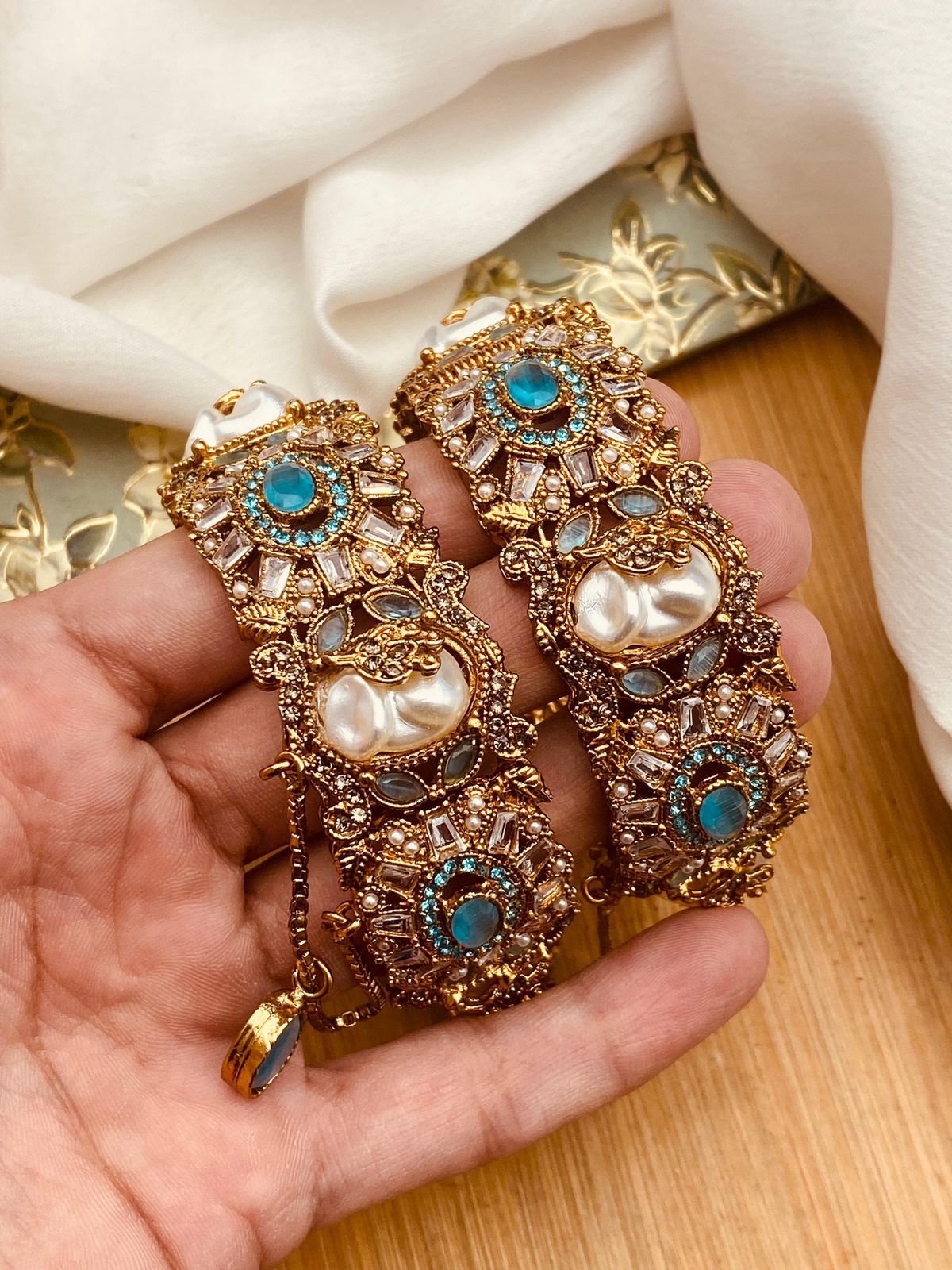 Turkish Mother Pearl openable Bangles (pair)-2780 Nayab Jewellery