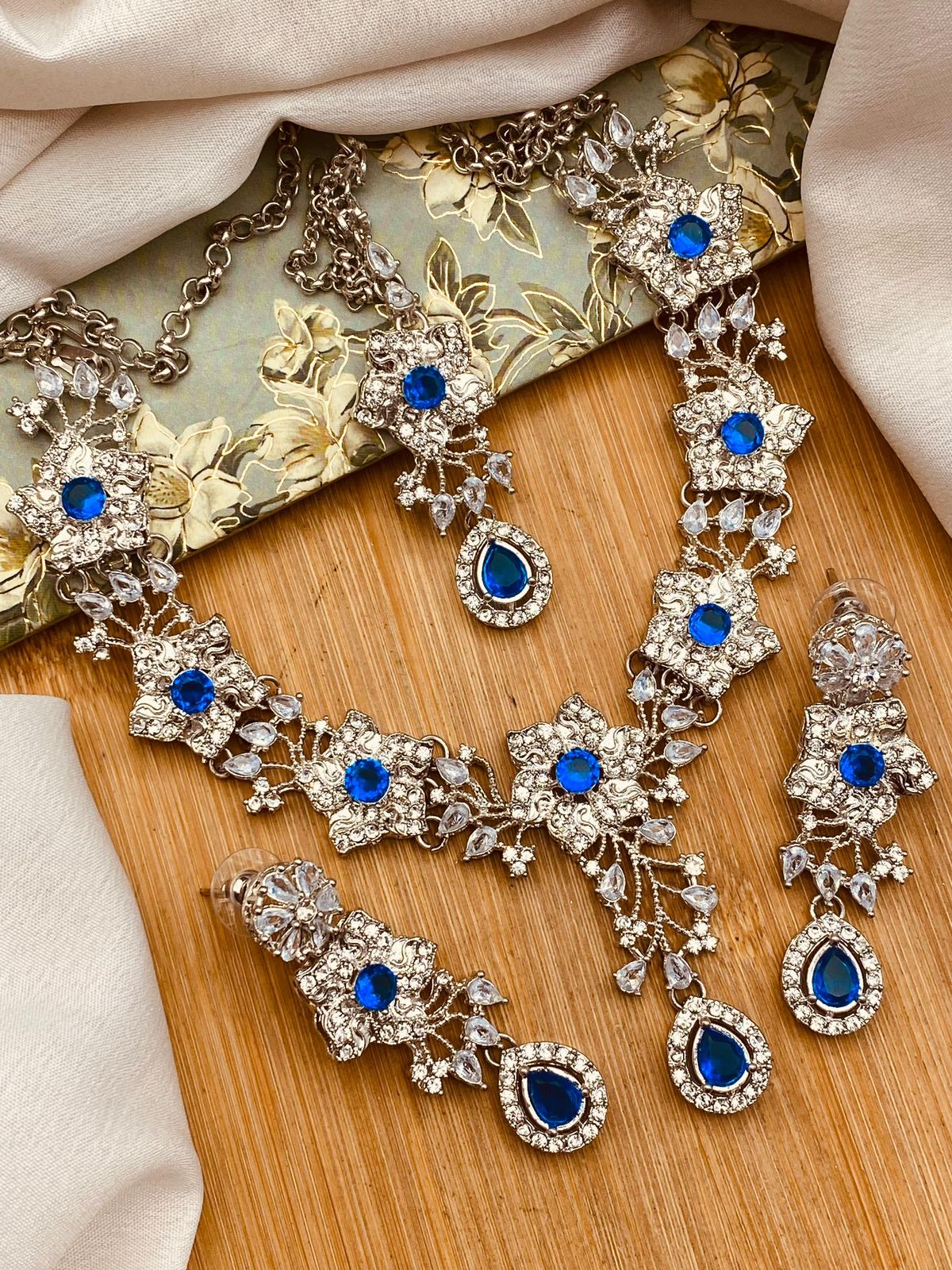 Turkish Necklace set-2816-Silver Nayab Jewellery