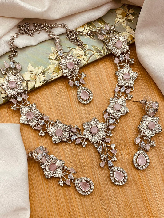 Turkish Necklace set-2816-Silver Nayab Jewellery