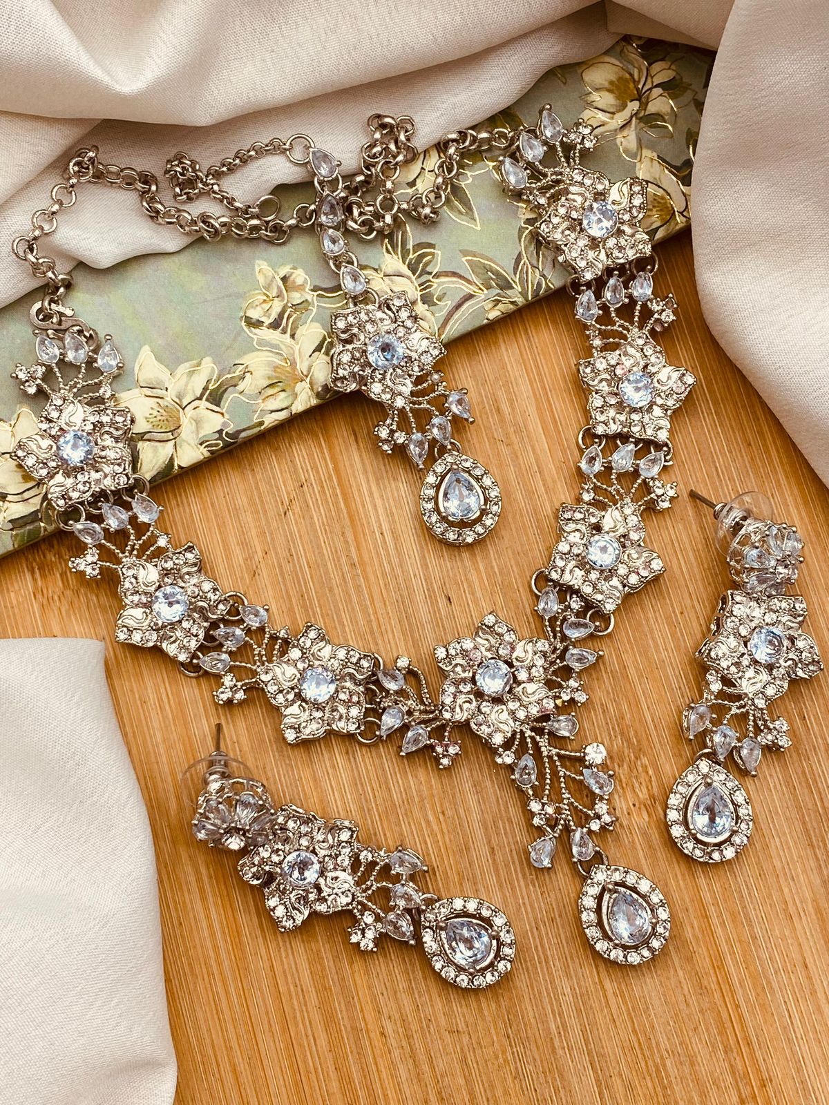 Turkish Necklace set-2816-Silver Nayab Jewellery