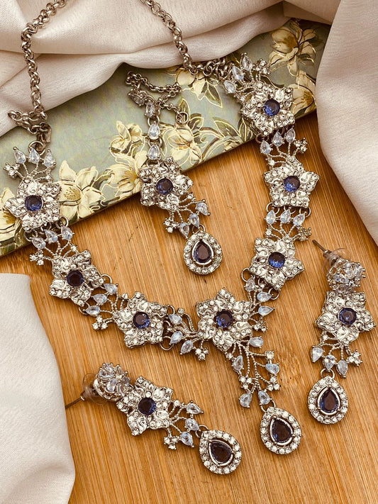 Turkish Necklace set-2816-Silver Nayab Jewellery