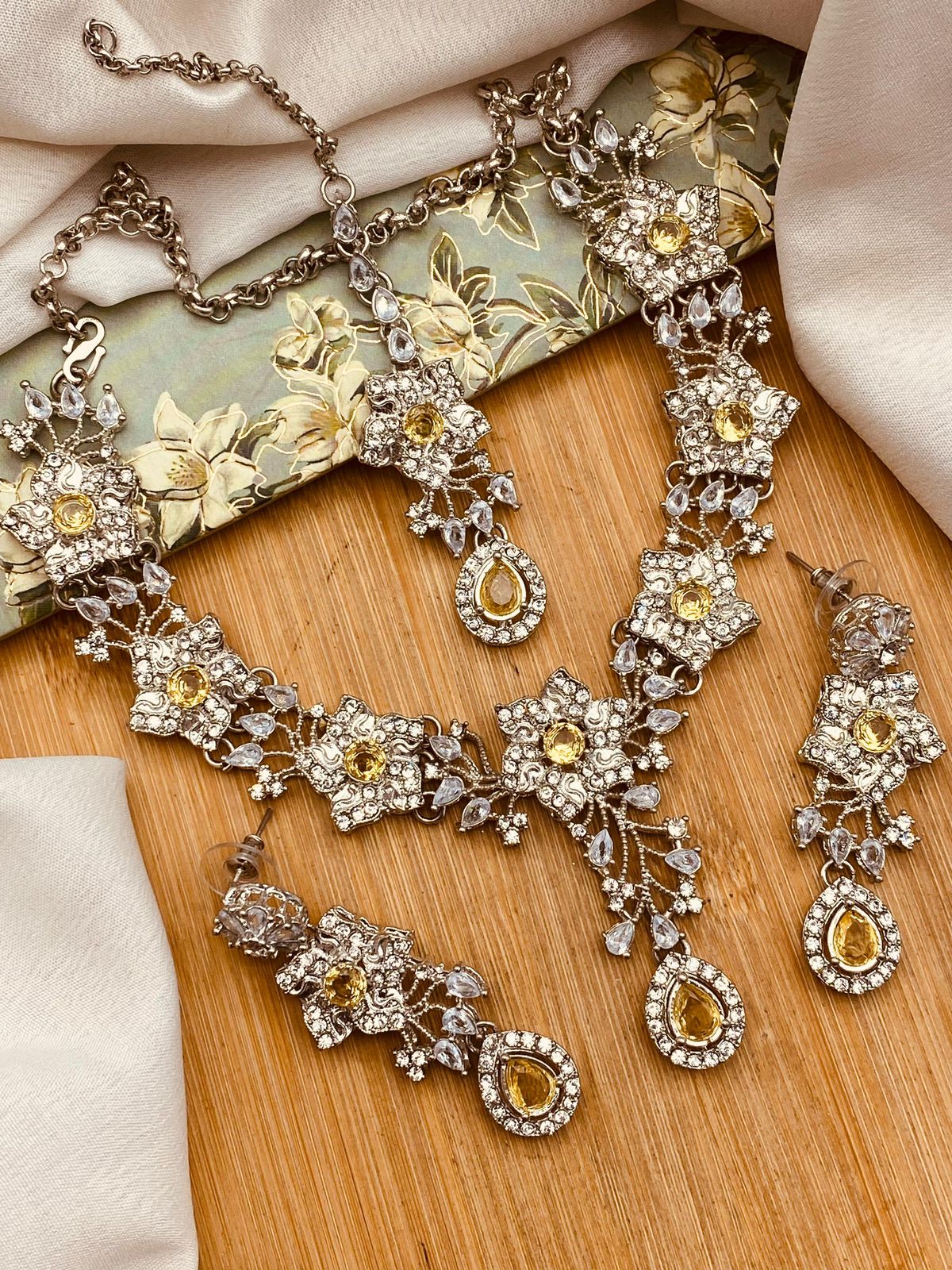 Turkish Necklace set-2816-Silver Nayab Jewellery