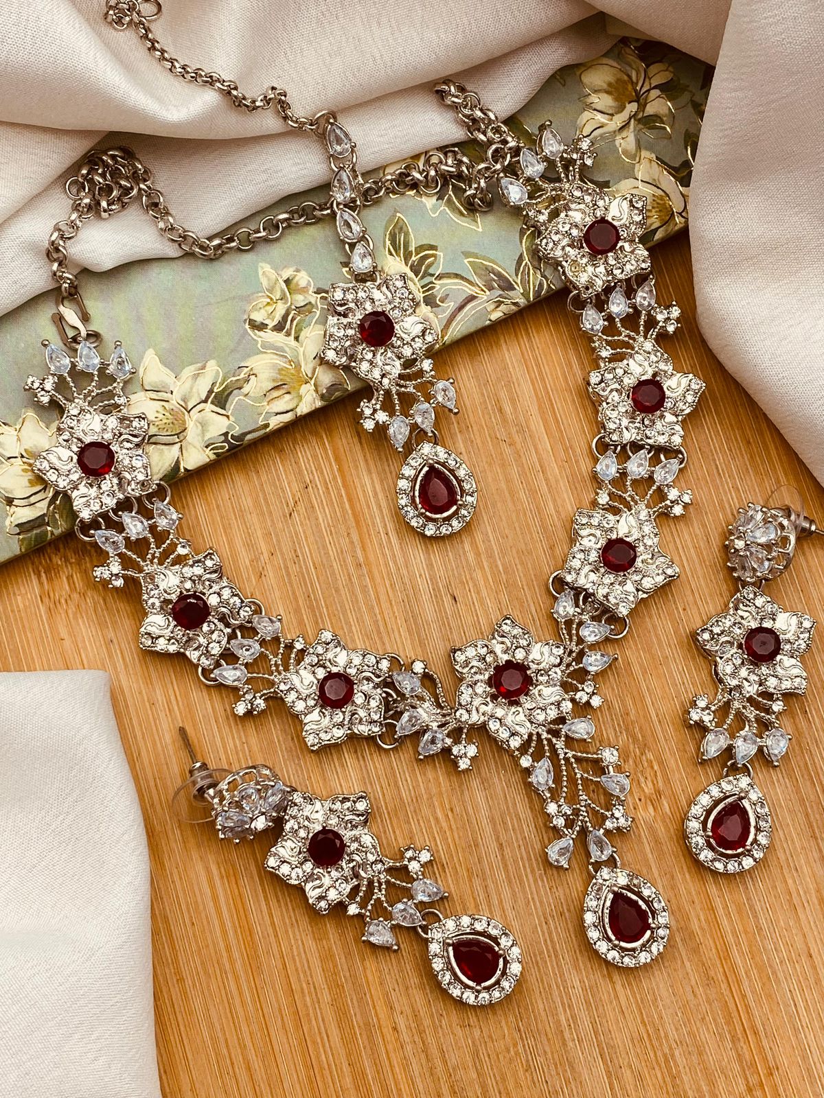 Turkish Necklace set-2816-Silver Nayab Jewellery