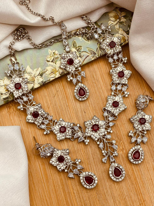 Turkish Necklace set-2816-Silver Nayab Jewellery