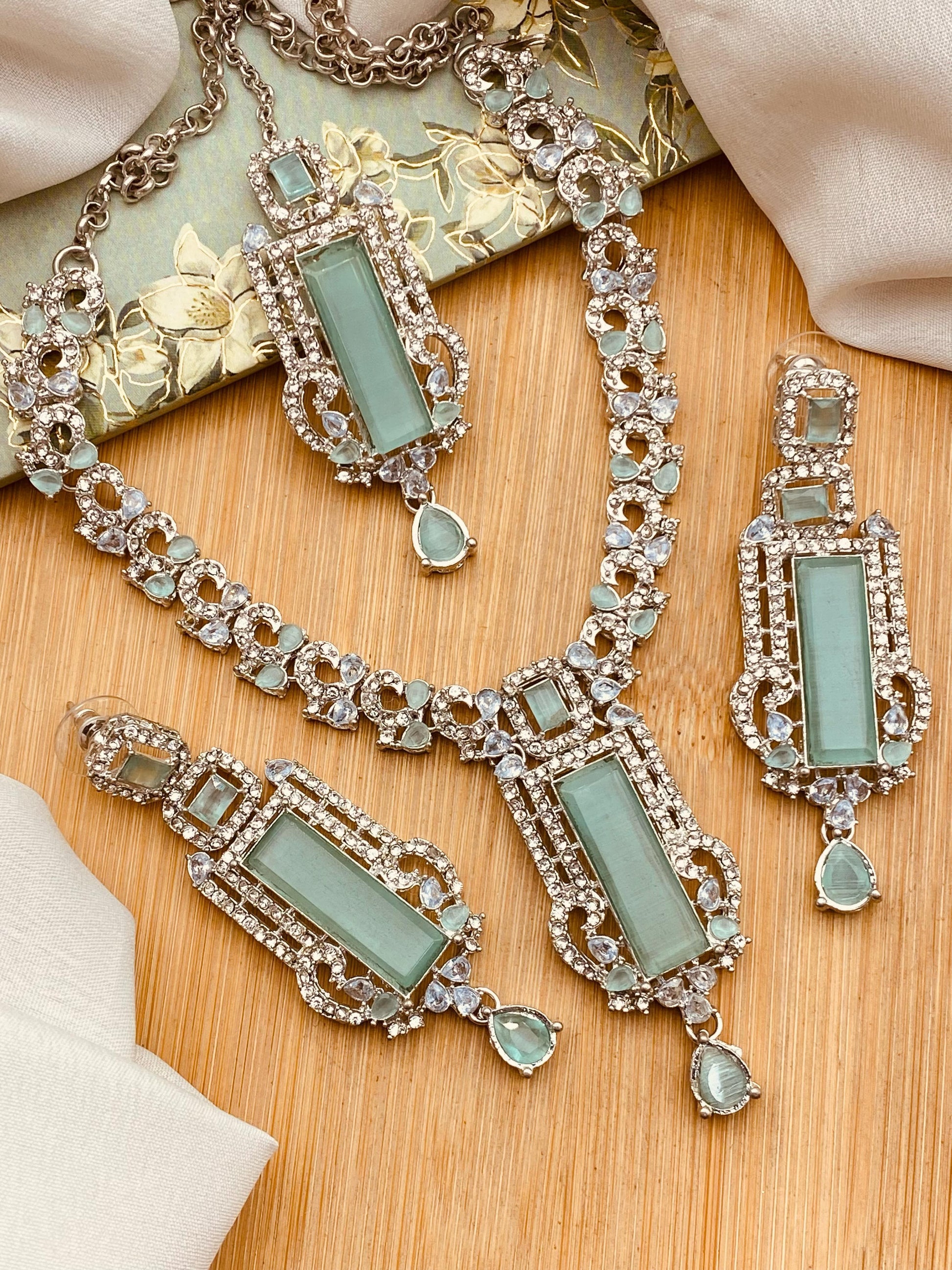 BISMA zarcon Necklace set-2818-Silver Nayab Jewellery