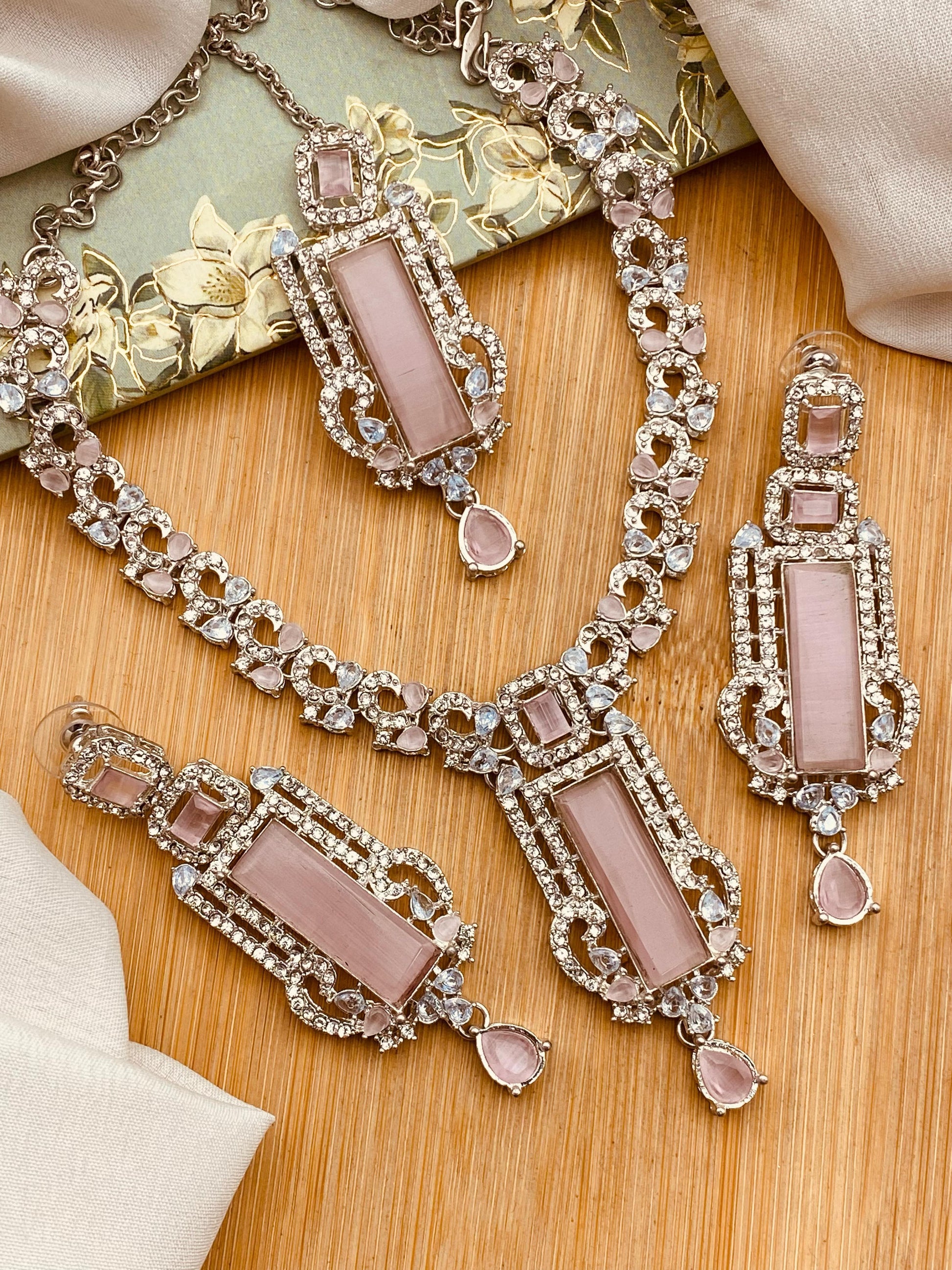 BISMA zarcon Necklace set-2818-Silver Nayab Jewellery