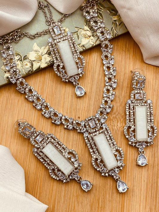 BISMA zarcon Necklace set-2818-Silver Nayab Jewellery