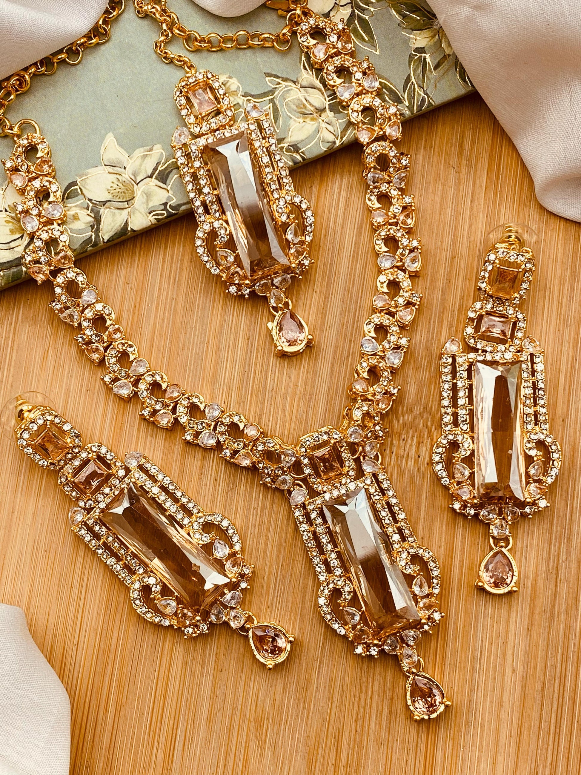 BISMA zarcon Necklace set-2818-Golden Nayab Jewellery