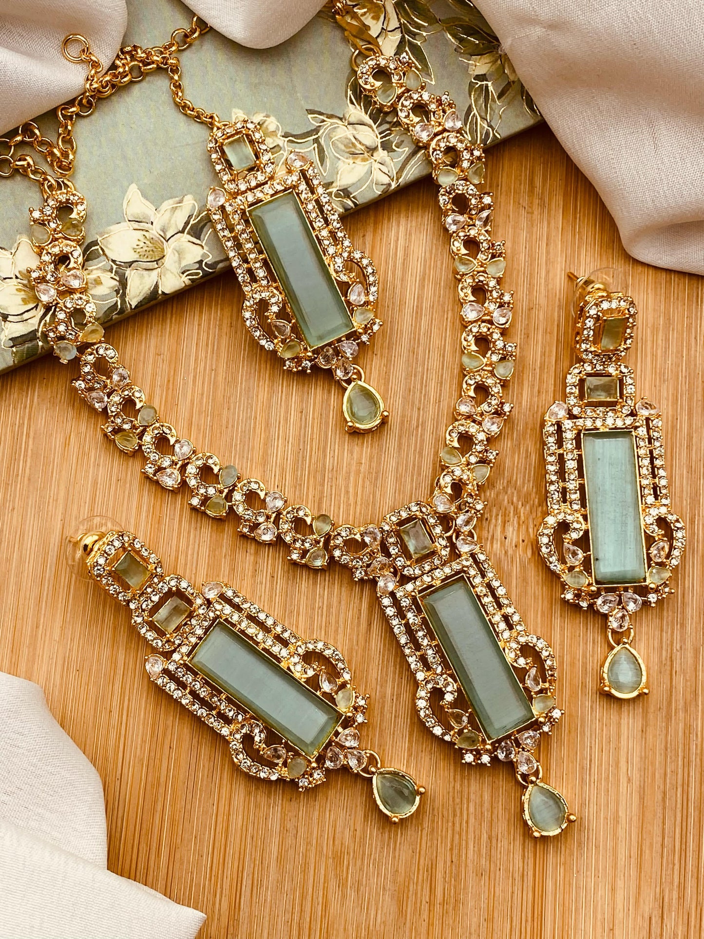 BISMA zarcon Necklace set-2818-Golden Nayab Jewellery