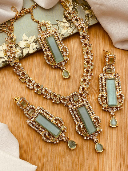 BISMA zarcon Necklace set-2818-Golden Nayab Jewellery