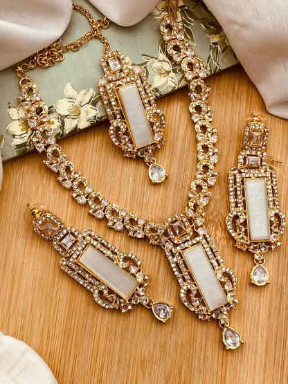 BISMA zarcon Necklace set-2818-Golden Nayab Jewellery