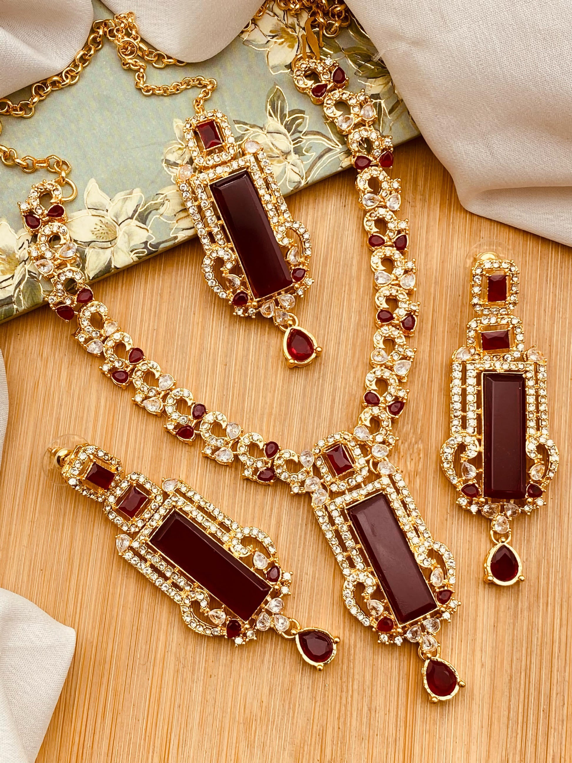 BISMA zarcon Necklace set-2818-Golden Nayab Jewellery