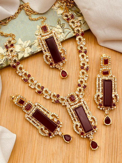 BISMA zarcon Necklace set-2818-Golden Nayab Jewellery