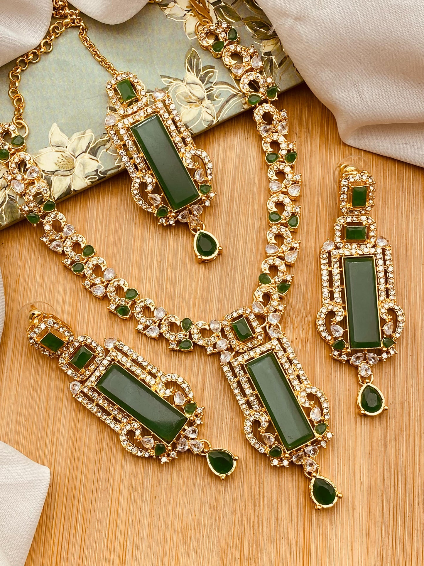 BISMA zarcon Necklace set-2818-Golden Nayab Jewellery