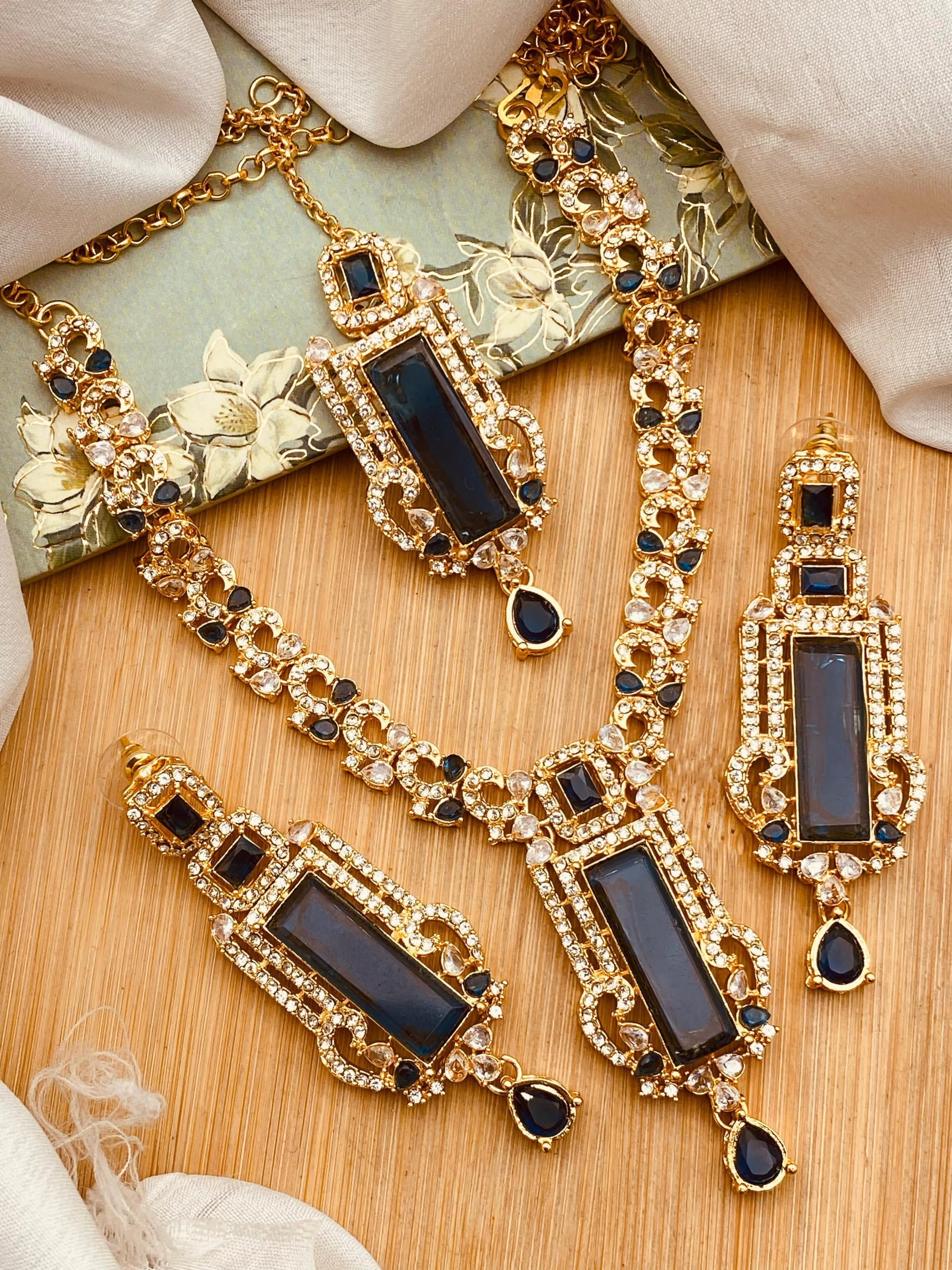 BISMA zarcon Necklace set-2818-Golden Nayab Jewellery