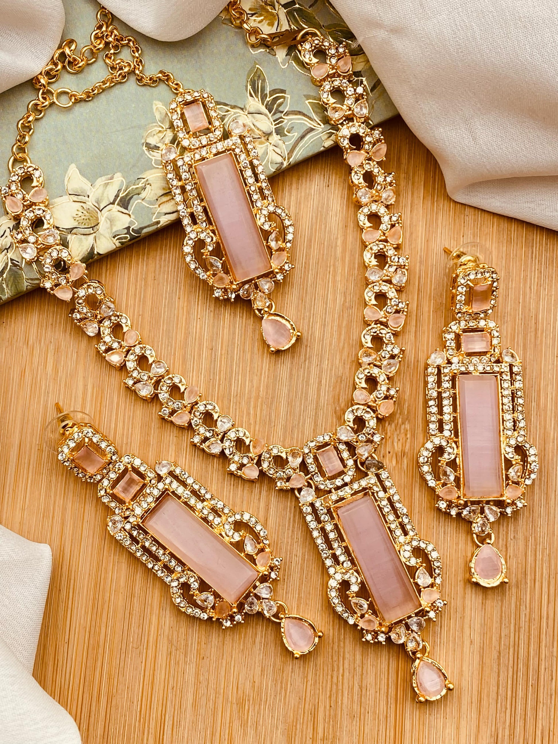 BISMA zarcon Necklace set-2818-Golden Nayab Jewellery