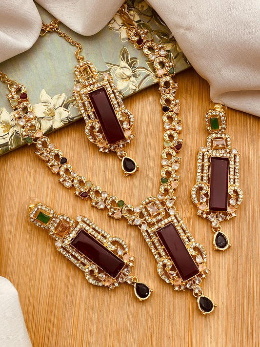 BISMA zarcon Necklace set-2818-Golden Nayab Jewellery