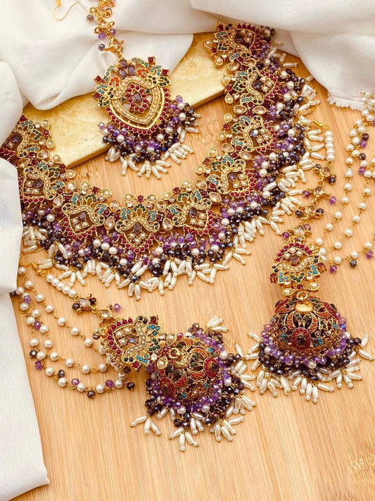 Noratan Bridal Necklace set with Sahara jhumka Tika-2821 Nayab Jewellery