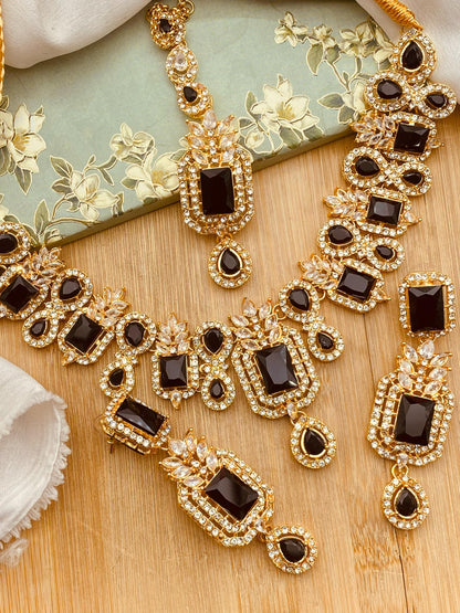 Zirconia Doublet stones Necklace set-2572-Golden