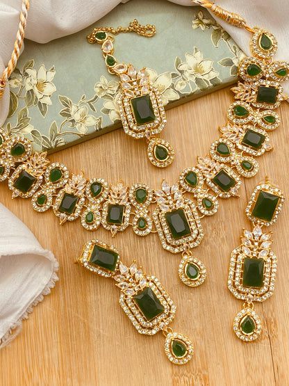 Zirconia Doublet stones Necklace set-2572-Golden