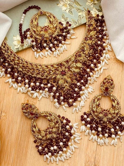 Hafsa Designer Bridal set with baali Tika BR-801