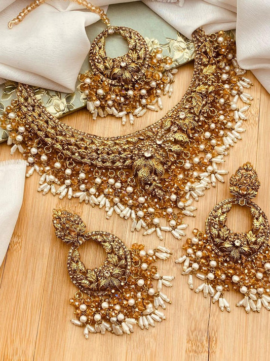 Hafsa Designer Bridal set with baali Tika BR-801