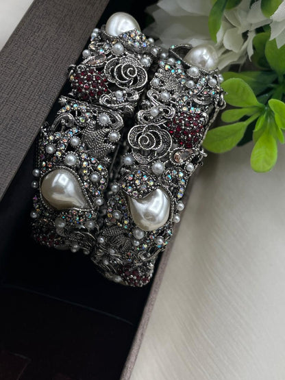 Turkish Victorian Polish Mother Pearl Openable Bangles (pair) -2722- V