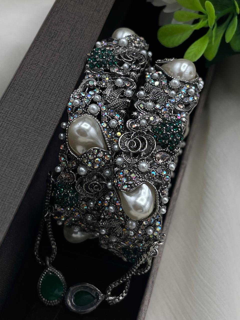 Turkish Victorian Polish Mother Pearl Openable Bangles (pair) -2722- V