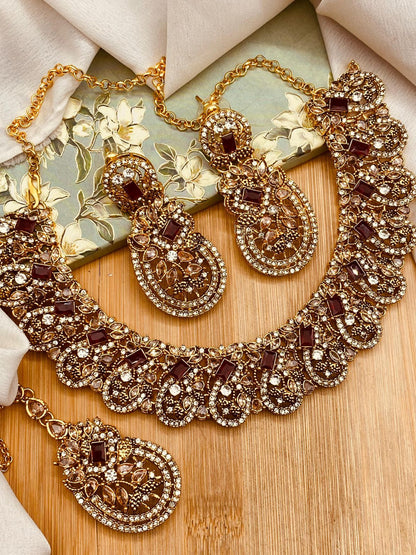Afra Zarcon Necklace set Golden N-103