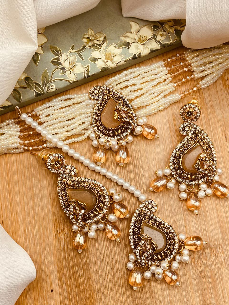 Turkish Teardrop Motif Guluband set N-113-Golden