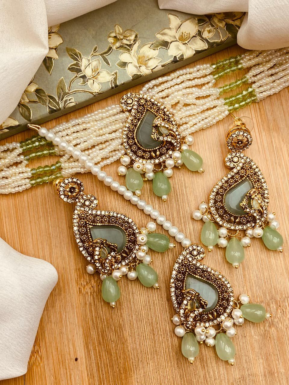 Turkish Teardrop Motif Guluband set N-113-Golden