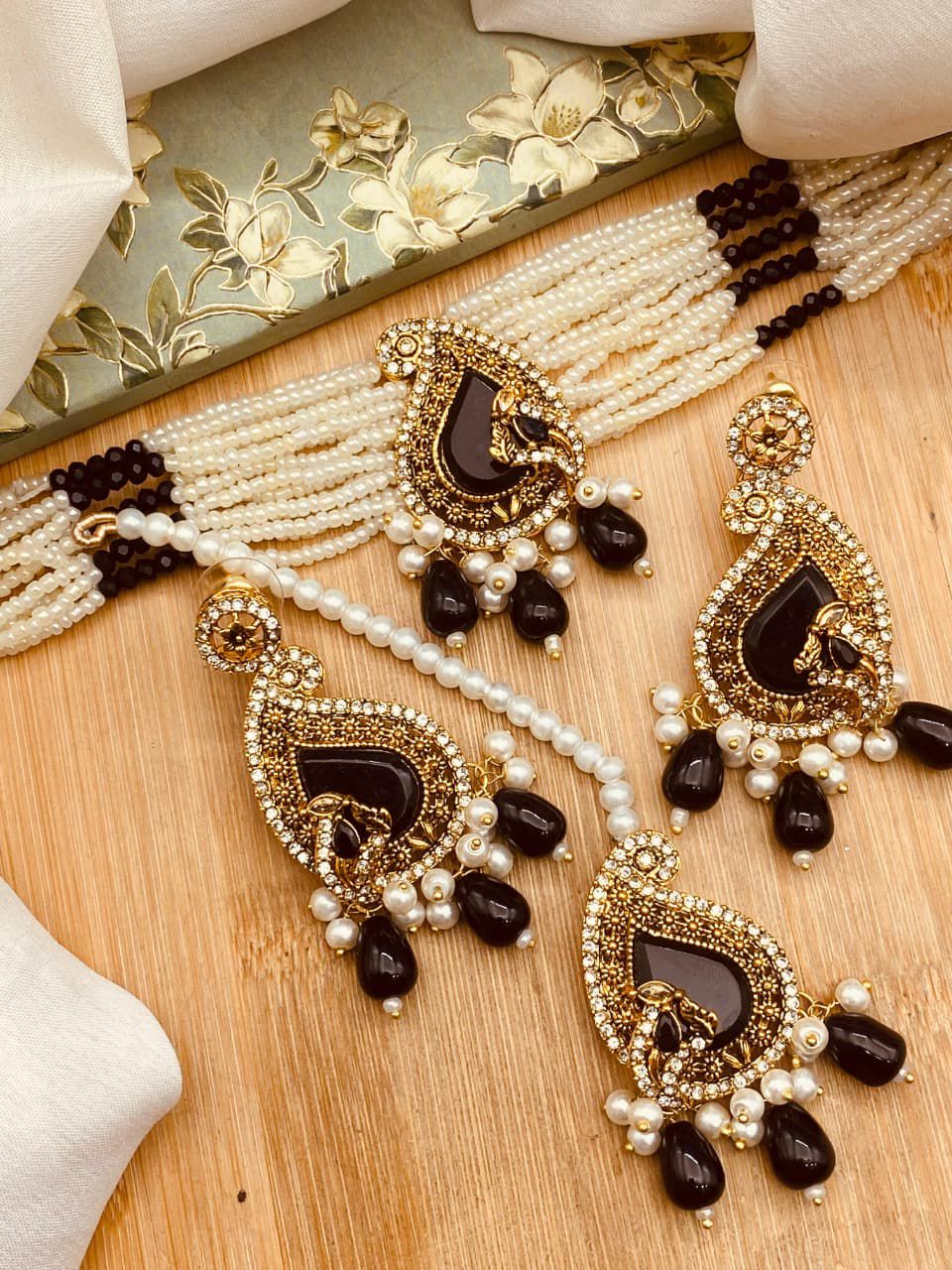 Turkish Teardrop Motif Guluband set N-113-Golden
